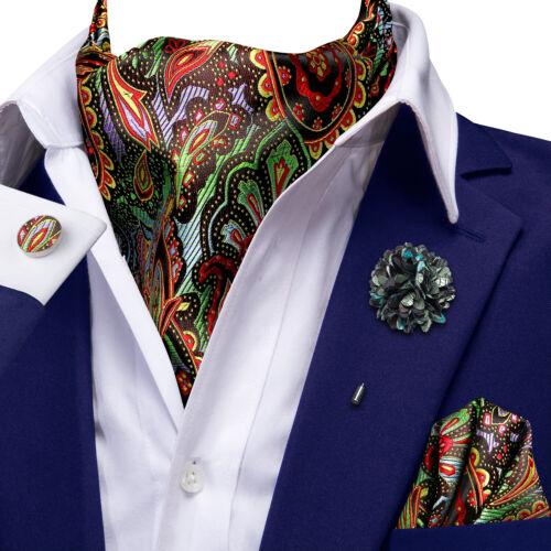 Mens Ascot Tie Set Paisley Cravats Red Black Blue Gold Pink Silk Vintage Scarf