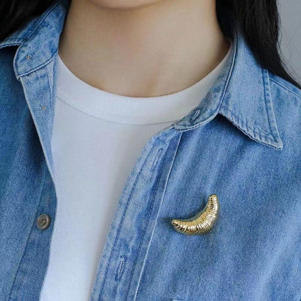 Silver Metal Clothes Pin Zinc Zinc Alloy Gold Brooch Fashion Croissant Brooch Gift