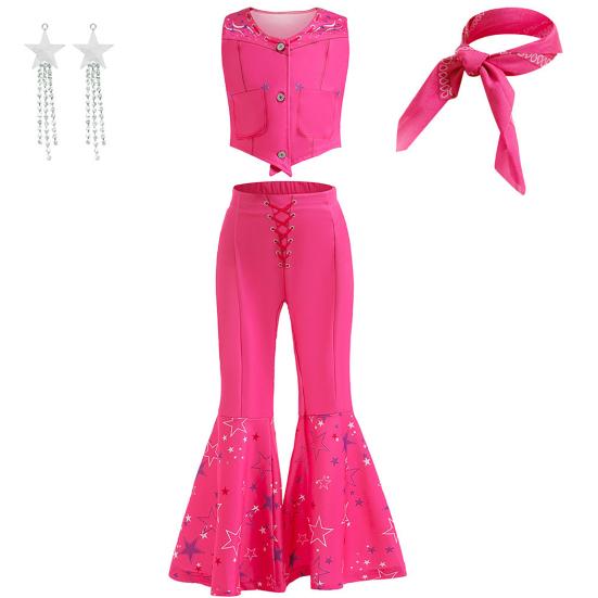 4 шт./компл. комплект ковбойского костюма для девочек, розовый наряд в стиле вестерн, жилет, брюки, шарф, серьги для вечеринок, дней рождения