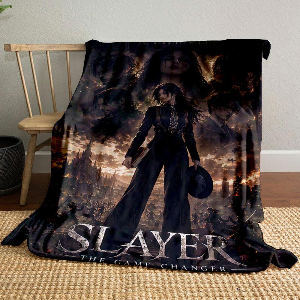 A bold protagonist stands amid chaos, with dramatic skies and fiery battle. for all seasons blanket lunch break throw gift