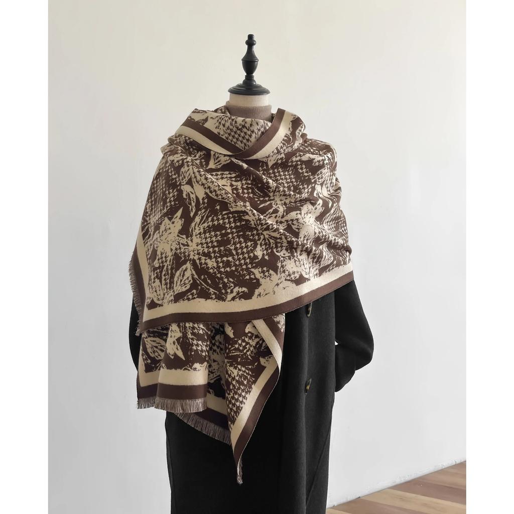 Women Houndstooth Pashmina Scarves Fringe Wrap Winter Warm Fashion Brands Designer Cashmere Two-Sided Scarf Blanket Soft Shawls