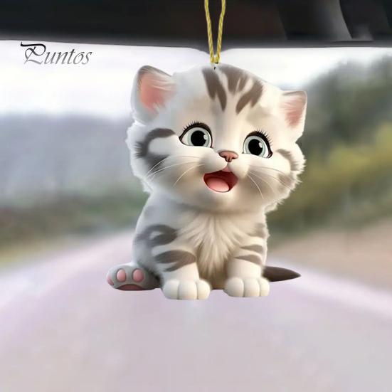 Милый кулон в виде кота, акриловое зеркало заднего вида, подвеска на рождественскую елку, украшение в виде мультяшного котенка, подарок для любителя кошек