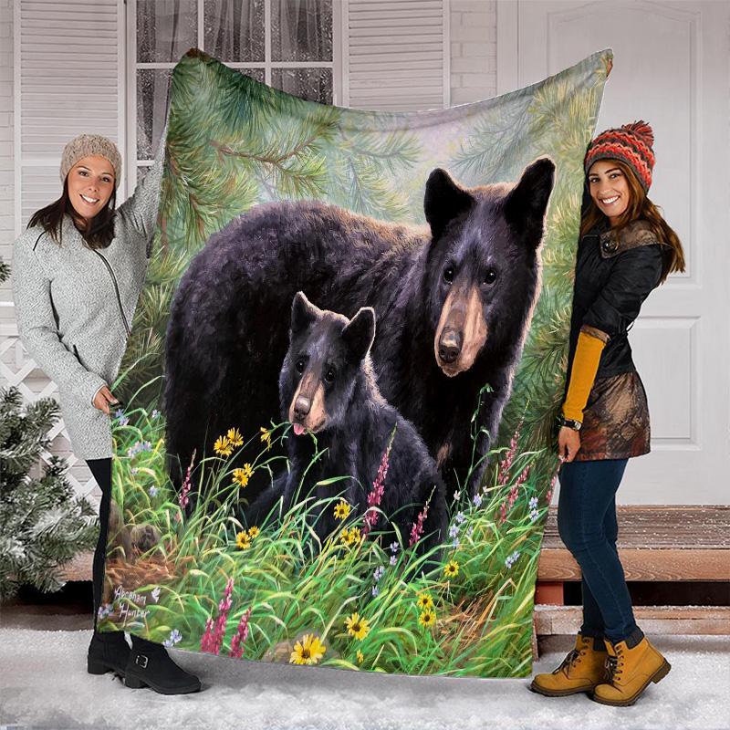 Black Bear Family Throw Blanket Perfect All Seasons Soft Comfortable Sofa Office Naps Travel Birthday Gift Christmas Present