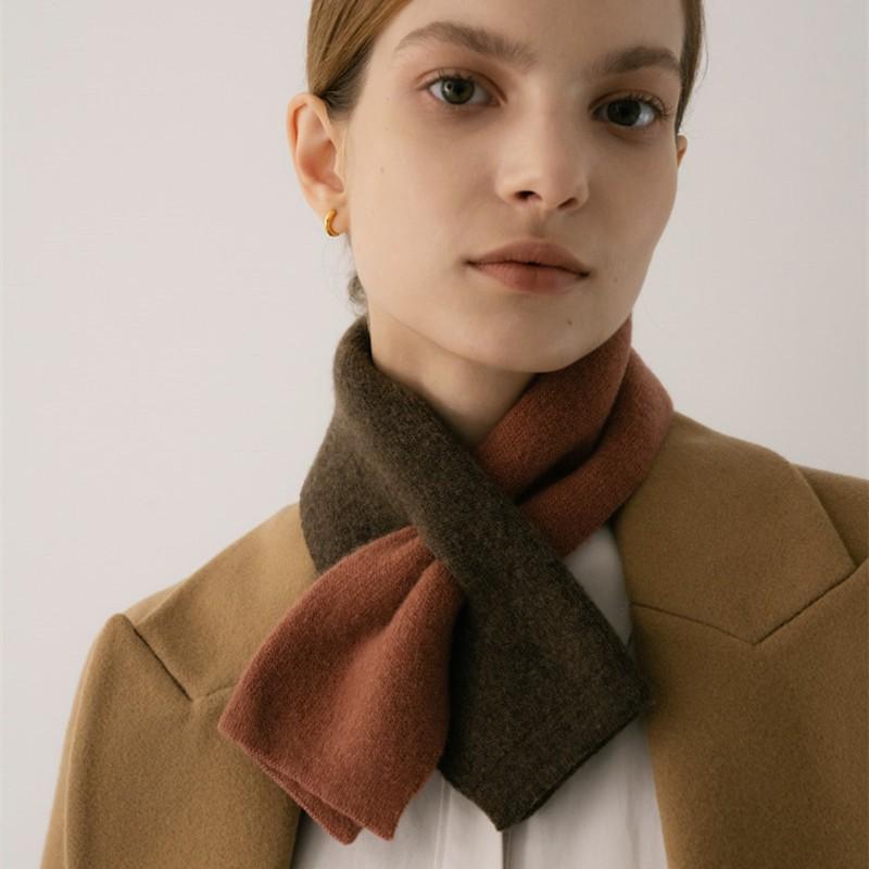 Wool Color Blocked Cross Scarf Cashmere Like Knitted Warm and Versatile Student Scarf