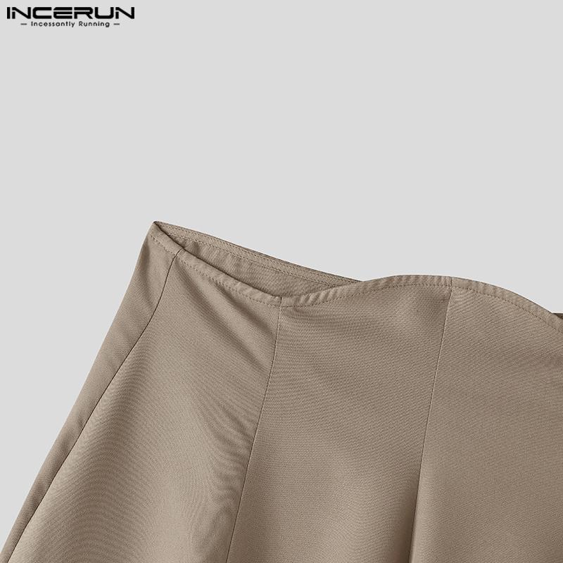 INCERUN Мужские брюки на молнии, асимметричные, с высокой талией, повседневные, длинные, с широкими штанинами