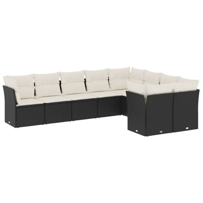 VidaXL Salon de Jardin avec Coussins 9 pcs, Canapés de Terrasse, Ensemble de Meubles de Patio, Mobilier d'Extérieur, Noir 3250005