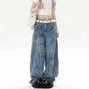 American High Street Graffiti Y2k Jeans Women Design Washed Retro Leg Loose Wide Leg Pants Harajuku Baggy Denim Trousers Vintage 2000s Clothes