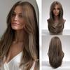 ALAN EATON Long Brown Wigs Layered with Bangs Synthetic Straight Wig for Women Daily Party Cosplay Heat Resistant Fiber