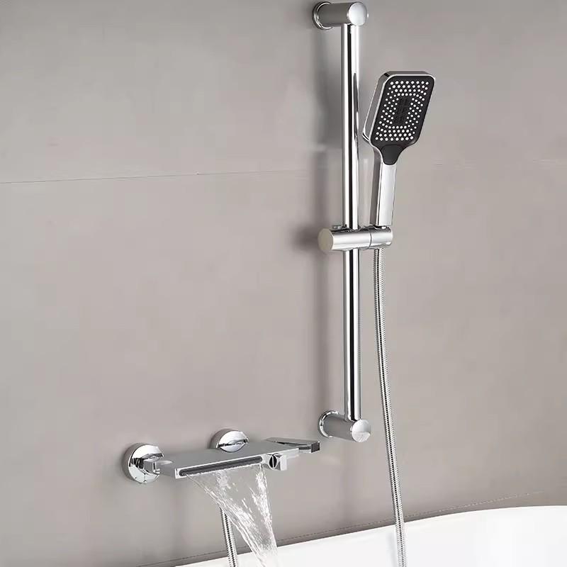 Серый комплект для душа для ванной, горячая и холодная вода, черный смеситель для душа для ванной комнаты, хромированный комплект для душа со скользящей штангой из латуни