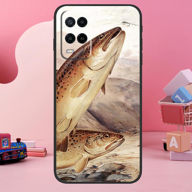 Vintage Trout Fishing Case For Oppo A18 A38 A58 A78 A98 A74 A54 A94 A80 A60 A40 A96 A76 A16 A15 A17 A57 A77 A5 Pro