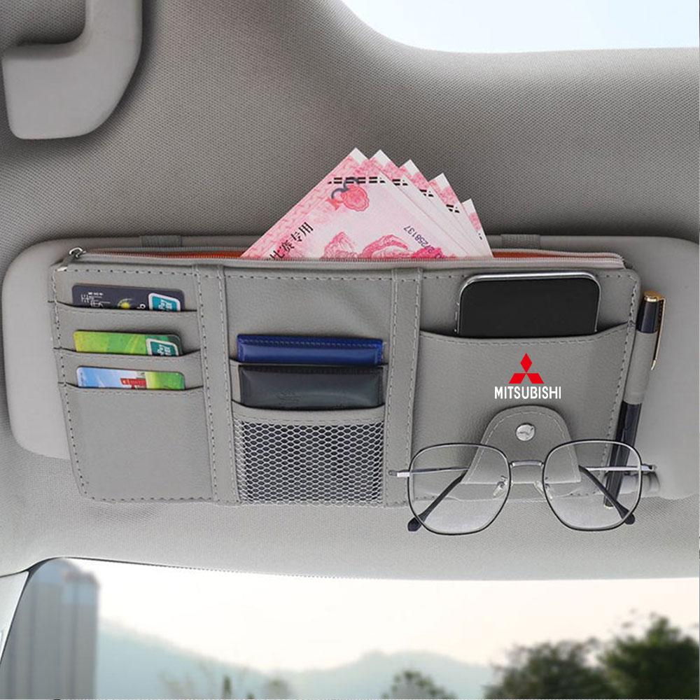 cxfnzt1 Car Sun Visor Organizer Glasses Clip Pocket Card Storage For Mitsubishi Ralliart Lancer Outlander ASX Competition Xpander Colt
