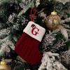 Haobei Red Knitted Christmas Stocking Ornament with Embroidered Lettering