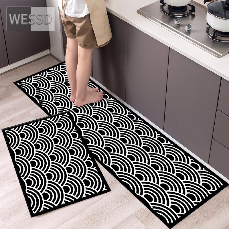 Черно-белые геометрические кухонные ковры и коврики, нескользящие 40x60 см, 40x120 см, простые наборы ковриков для ванной комнаты, 2 предмета, коврик для спальни