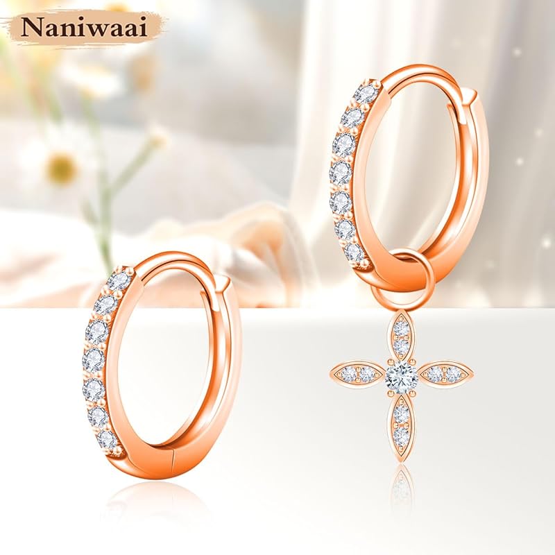 Naniwaai Earrings Ladies April Birthstone Hoop Sway 2Way Flower Woman Silver Compatible with Metal Allergies Cross Adult Accessories Present Birthday