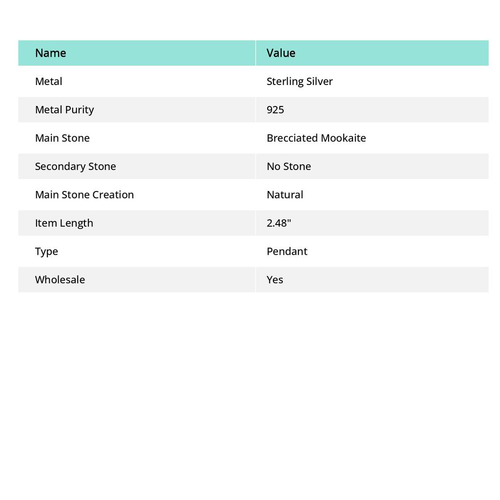 Натуральный брекчированный мукаит серебро 925 пробы ювелирный кулон 2,48" V7O96