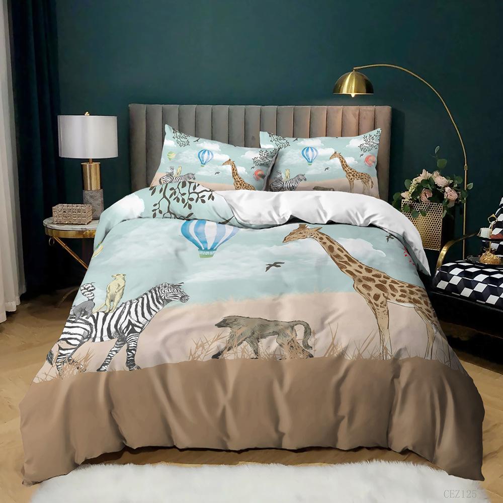 Комплект постельного белья с изображением животных Queen Cute African Animal Print Twin Комплект постельного белья из микрофибры с красочными животными джунглей для вечеринки в зоопарке Покрывало для пододеяльника