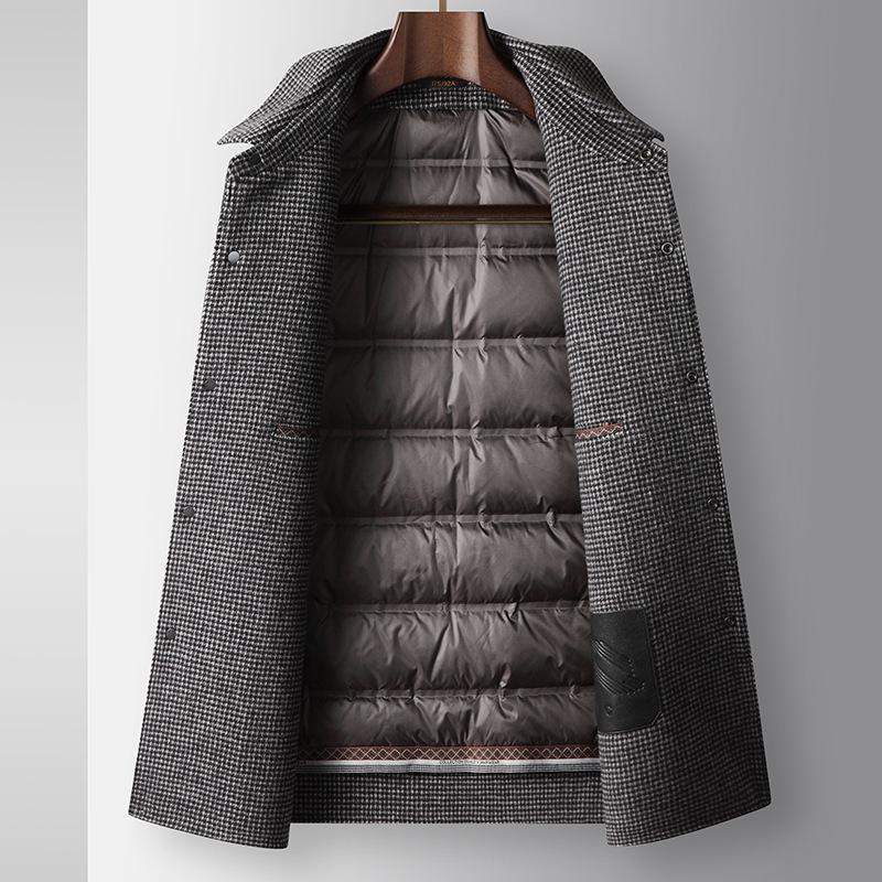 Men's Tweed Jacket Autumn and Winter Lapel Shirt Version Take-off Down Liner Light Luxury Business Double-sided Tweed Jacket