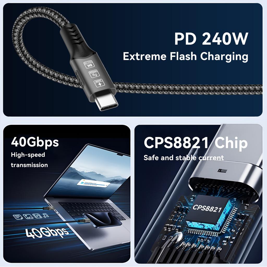 8K USB4 Type C кабель 40 Гбит/с 240 Вт PD3.1 QC4.0 для Samung Thunderbolt 4 кабель для быстрой зарядки Thunderbolt3 USB C To C передача данных