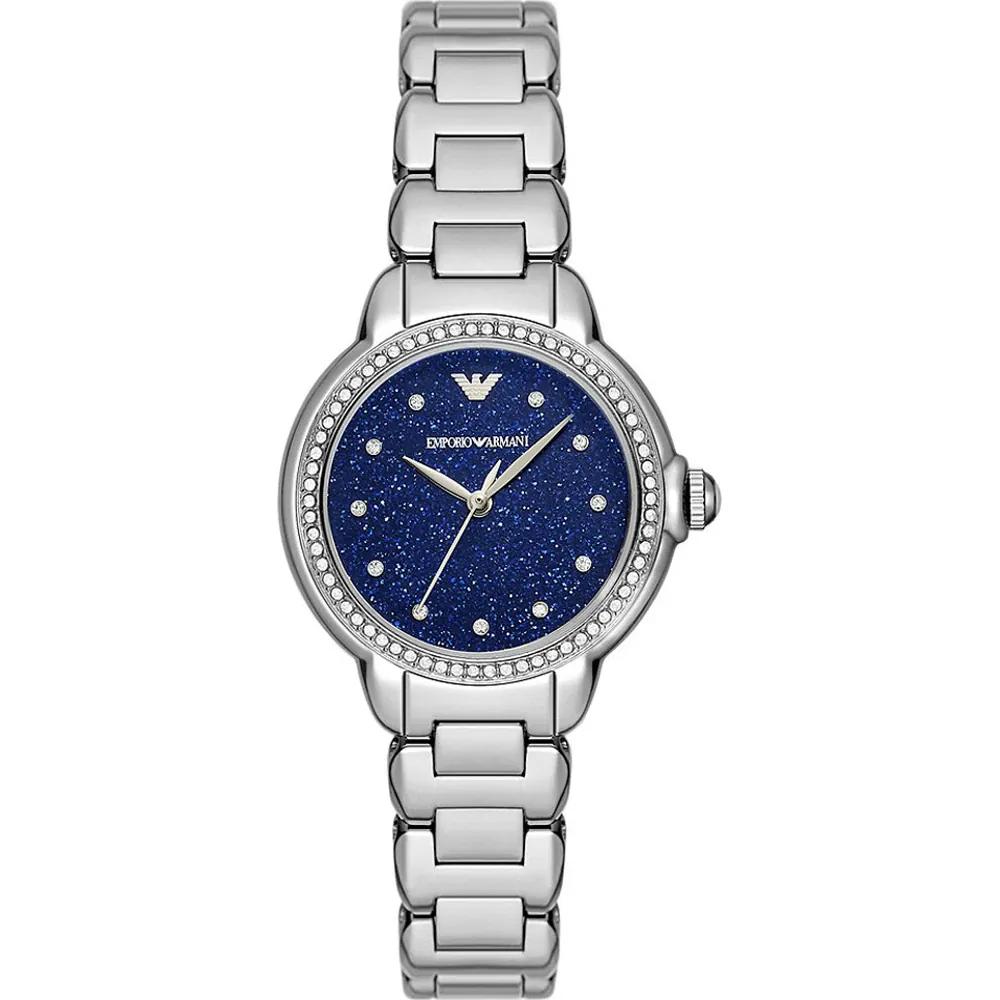 Emporio Armani Женские кварцевые часы Emporio Armani Mia Blue из нержавеющей стали, серебристые, AR11630