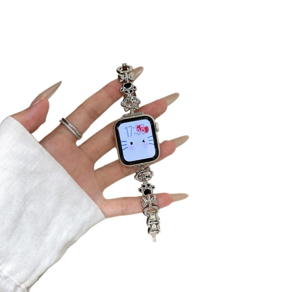 Совместимый ремешок для Apple Watch с дизайном кошки, металлический браслет iWatch SE Series 10 для женщин