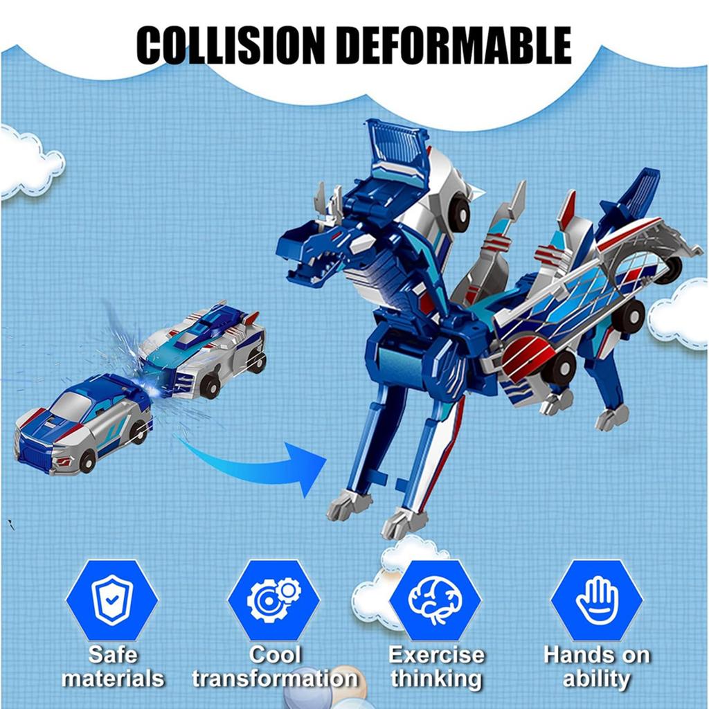 2-in-1 Collision Transforming Dinosaur Car Multi-Jointed Articulation Transforming Car Robot Toy for Kids Boys & Girls