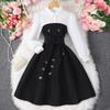 8-12Y Girls' Long-Sleeved Dress Autumn/Winter Dress Patchwork Fashion Contrasting Colours Minimalist Dress