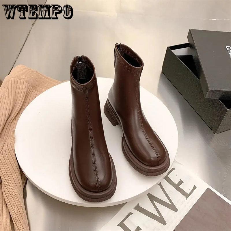 Женские короткие кожаные ботинки из мягкой кожи Коричневые ботинки в британском стиле в стиле ретро на толстой подошве с противоскользящим покрытием Простые повседневные модные модные Harajuku для поездок на работу