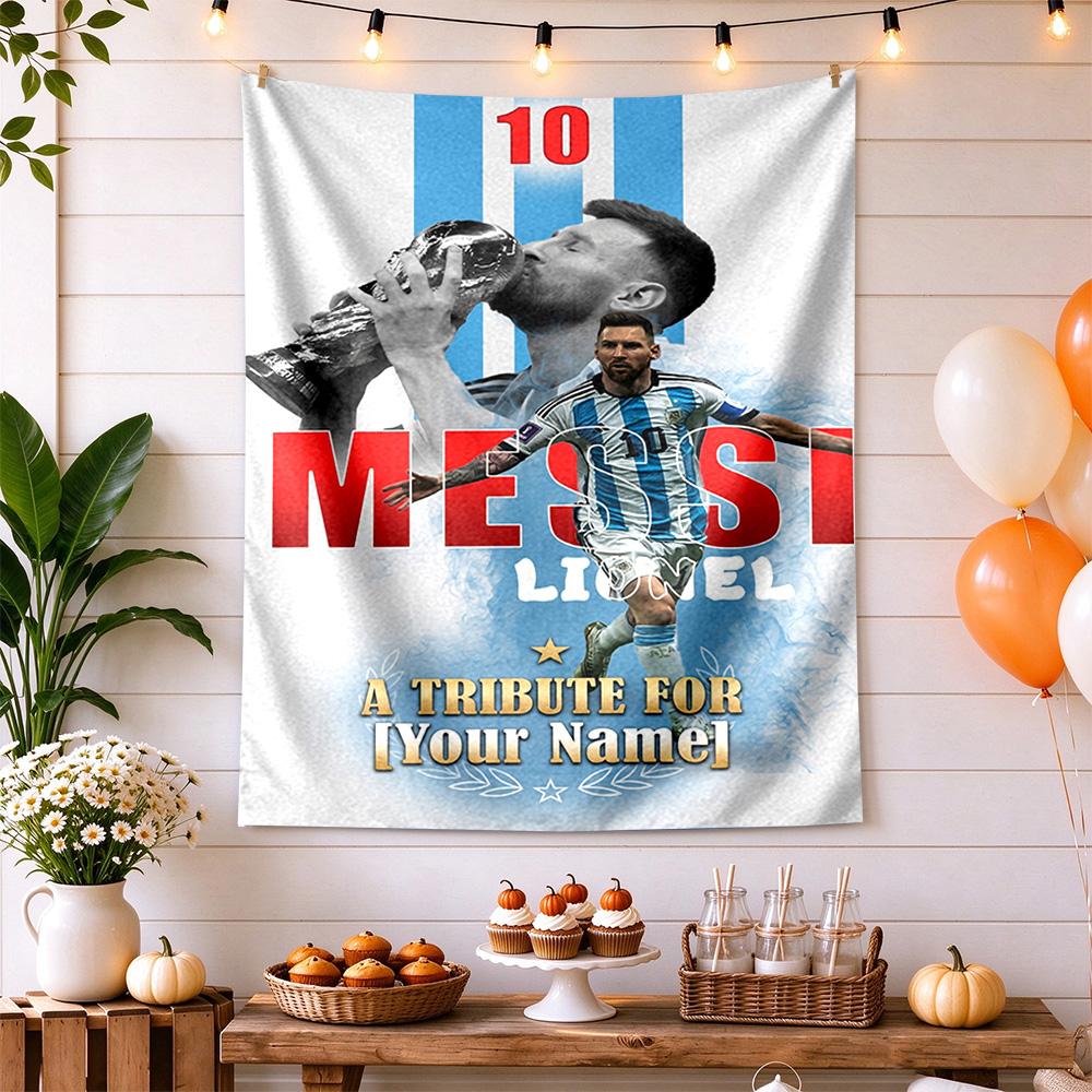 Football Messi Personalized Text Tapestry Cozy Personalized Tapestry Soft Durable Fabric Suitable for Meditation Room Multi-purpose for All Occasions