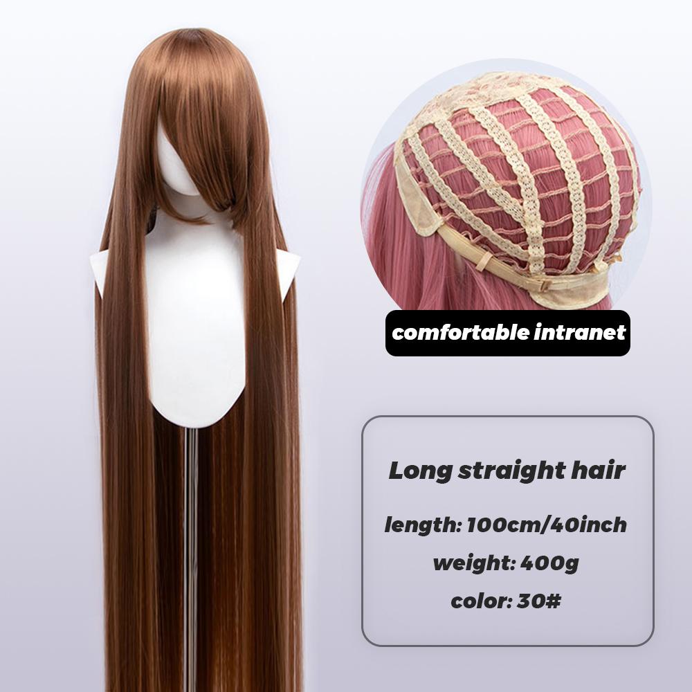 100cm Long Synthetic Cosplay Anime Wig Blonde Blue Red Pink Purple Hair For Party With Bangs Cosplay Wigs For Women