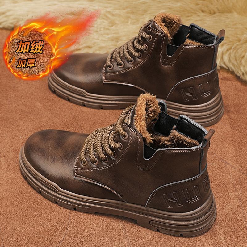 2026 new Martin boots men's winter velvet thermal leather shoes medium and high top short boots outdoor thick-soled tooling boots