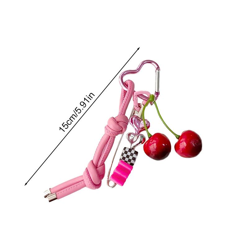 1 шт., кожаный ремешок для мобильного телефона, брелок в виде вишни, булавка, брелок для автомобиля, кулон 3D, корейская серия, вишневое сердце, цвет, столкновение INS
