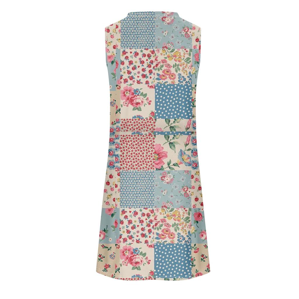 Женские летние повседневные платья без рукавов с принтом и U-образным вырезом