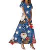 Женские повседневные модные платья с принтом ко Дню независимости, платья с коротким рукавом и V-образным вырезом