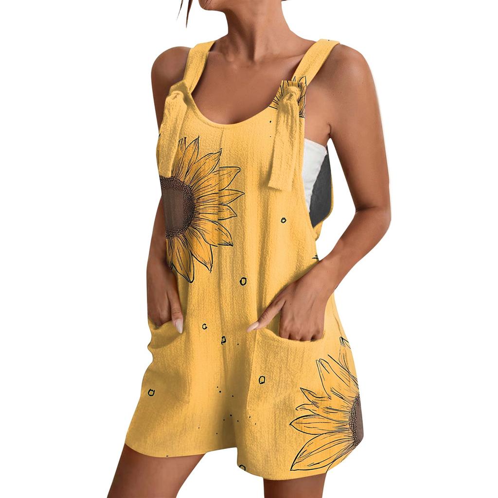 Женский модный комбинезон с цветочным принтом, повседневный комбинезон-шорты