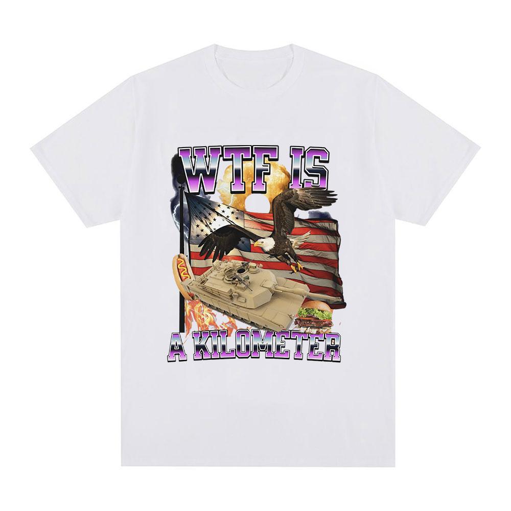 Футболка с надписью «Wtf Is A Kilometer Meme» Мужская модная хип-хоп футболка Летняя повседневная футболка большого размера из 100% хлопка с коротким рукавом