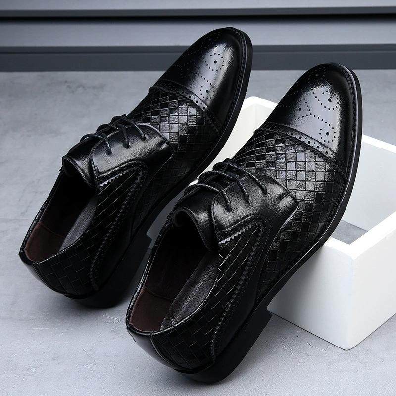 Fashion New 2025 Men Weave Pattern Business Dress Shoes Lace Up Artificial Leather Oxford Brogues Shoes Plus Size 38-48