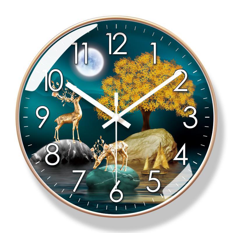 Yipra 6083 Elk Wall-Mounted Silent Quartz Clock for Living Room