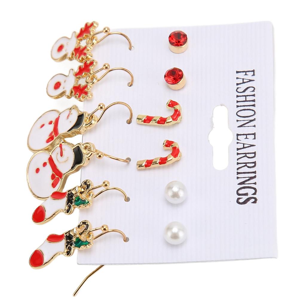 6 Pairs Christmas Earrings Romantic Cheerful Alloy Material Light Weight Decorative Holiday Earrings Jewellery