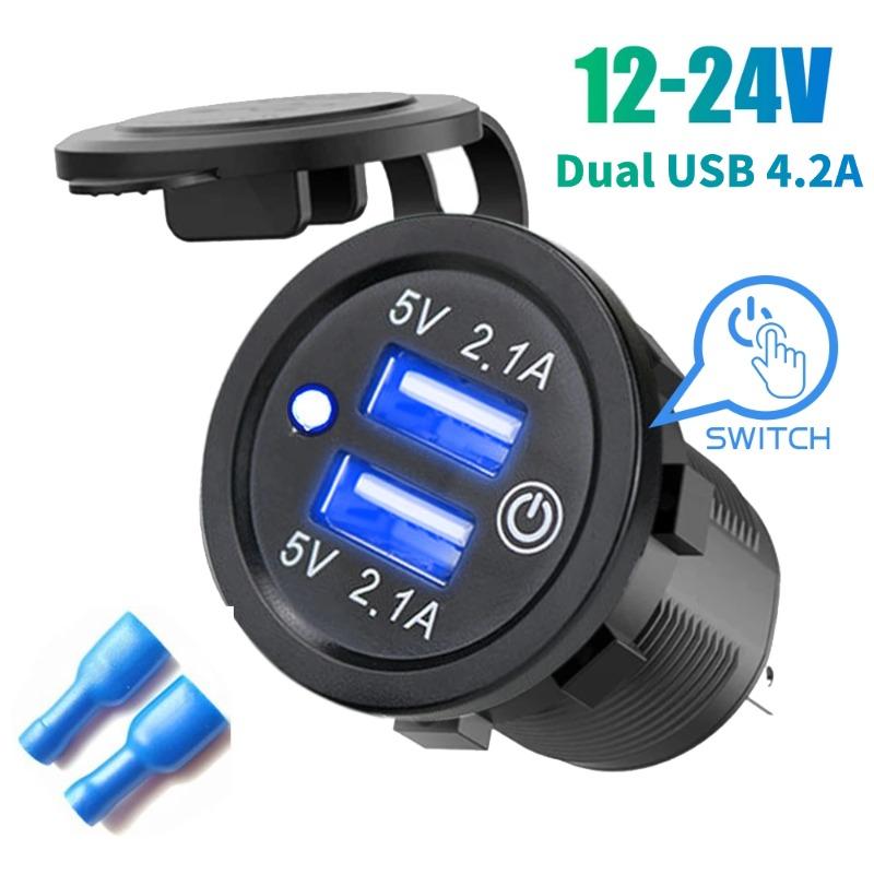 Быстрая зарядка 3.0 Dual USB Быстрое автомобильное зарядное устройство 12 В/24 В 3A QC3.0 Автомобильное зарядное устройство для лодки, мотоцикла и телефона Розетка с сенсорным переключателем Водонепроницаемая розетка