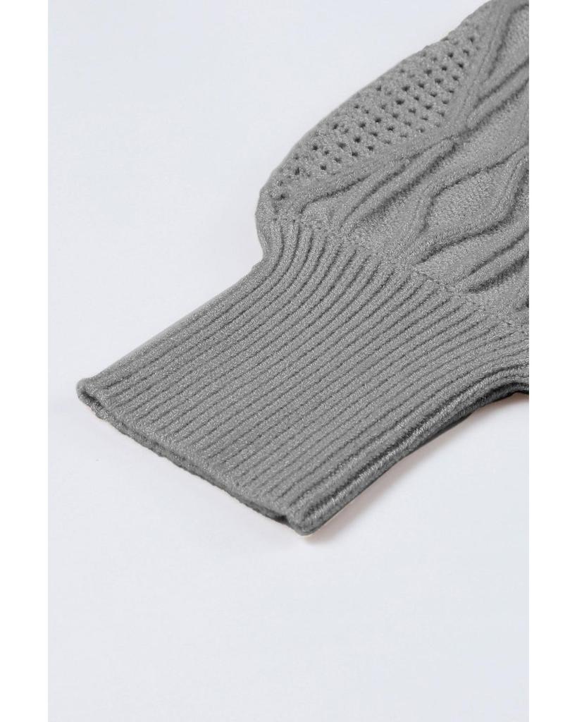 Azura Exchange Gray Plus Size Knitted Hollow Out Button Up Cardigan