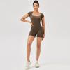 European And American Tight-fitting Sports Jumpsuits With Short Sleeves Square Collar Nude Training Running Yoga Fitness Jumpsuit