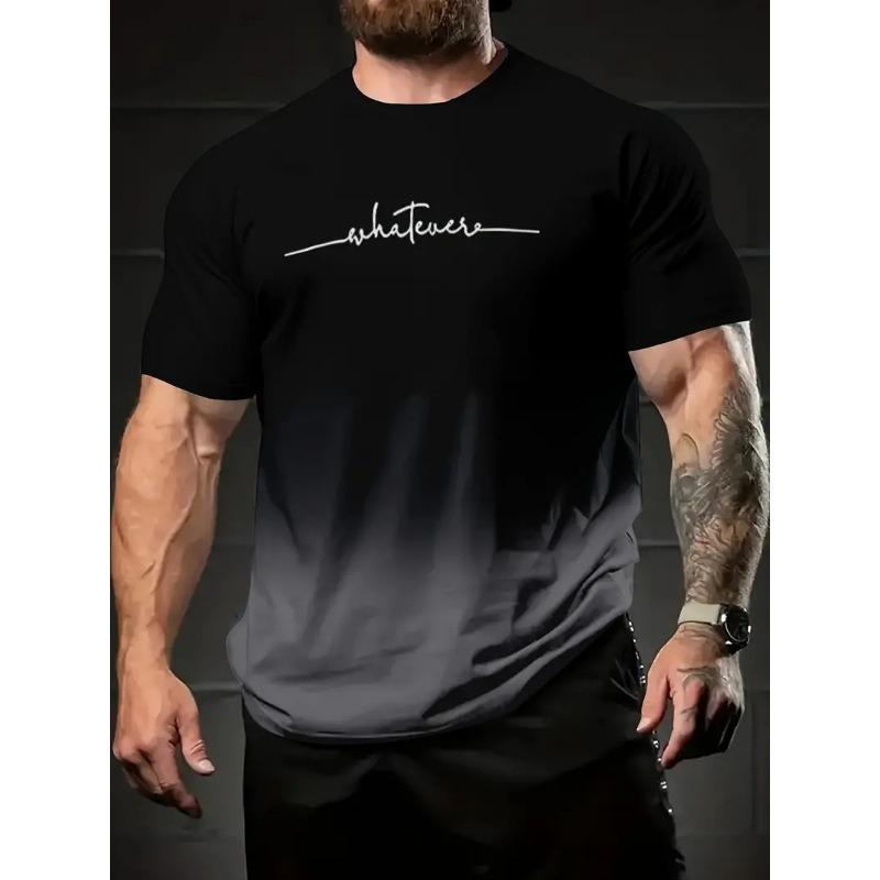 Летний топ с круглым вырезом и 3D-принтом градиентных букв, модная повседневная мужская футболка с коротким рукавом