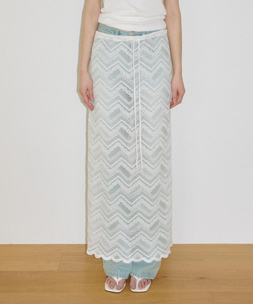 Our Mond Zigrace Layered Long Skirt_White