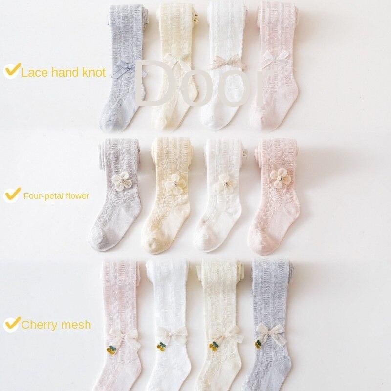 Комплект колготок 3/4 для маленьких девочек, сетчатые леггинсы для малышей, чулки, милые бесшовные колготки с бантом