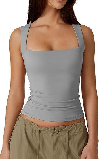 European And American Women'S Clothing Short-Sleeved Street Spice Fashion Square Collar Basic Slim-Fit Sleeveless Vest Bottoming Shirt