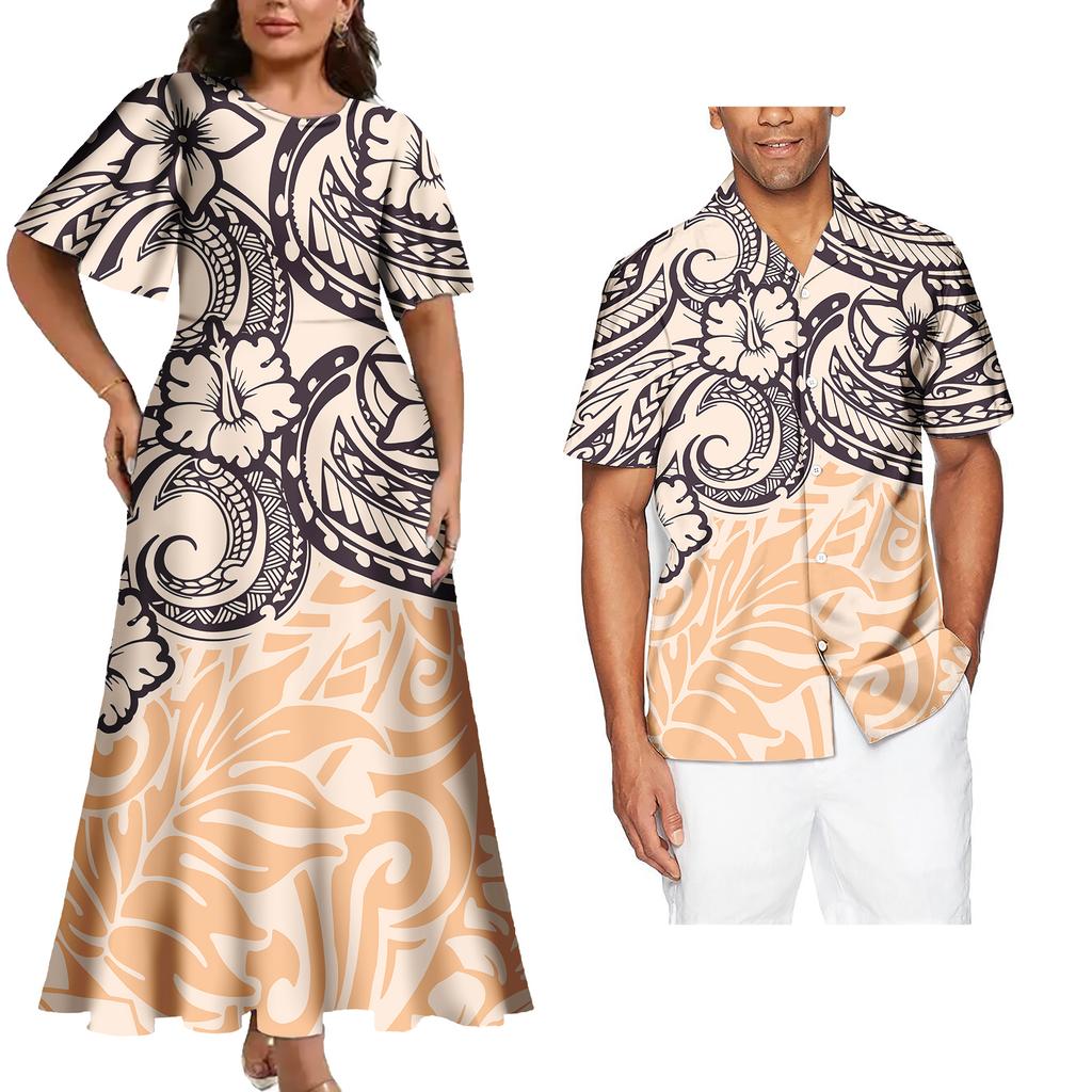 Couple Matching Outfits Women Two Piece Set Evening Dresses Match Man Shirts Customized Polynesian Samoa Tribal Couple Outfits