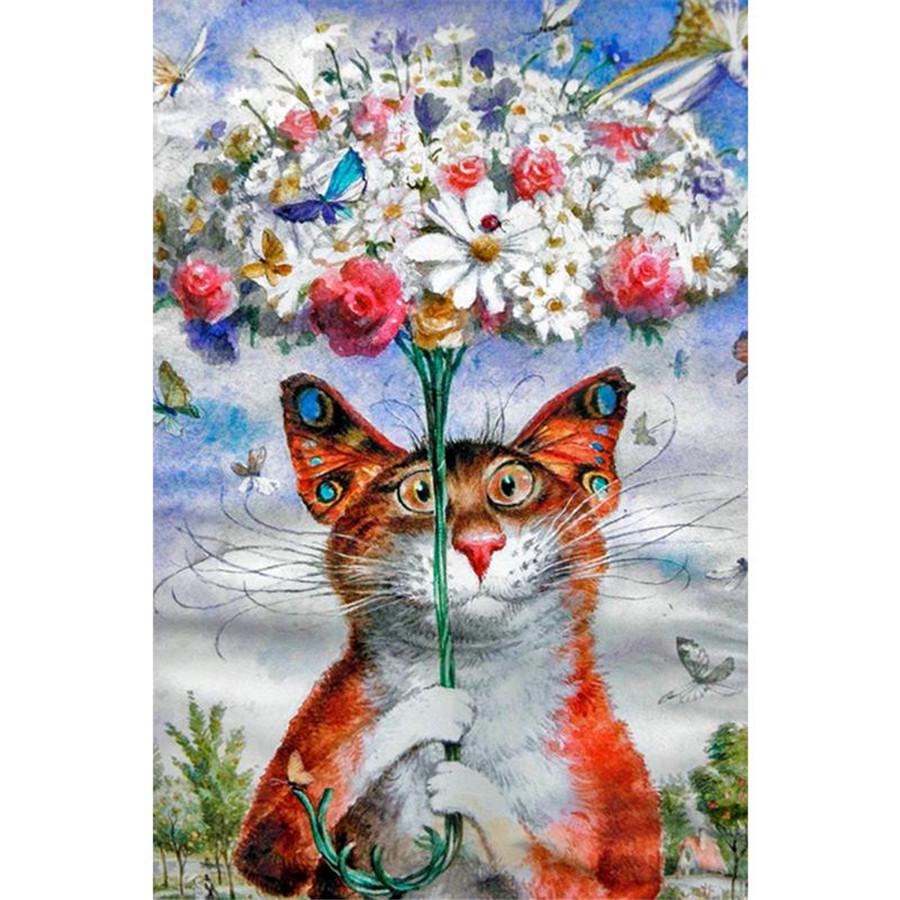 Full Diamond Diy 5d Painting Cat Flower Umbrella Embroidery Cross Stitch Home Decor Handmade Gift
