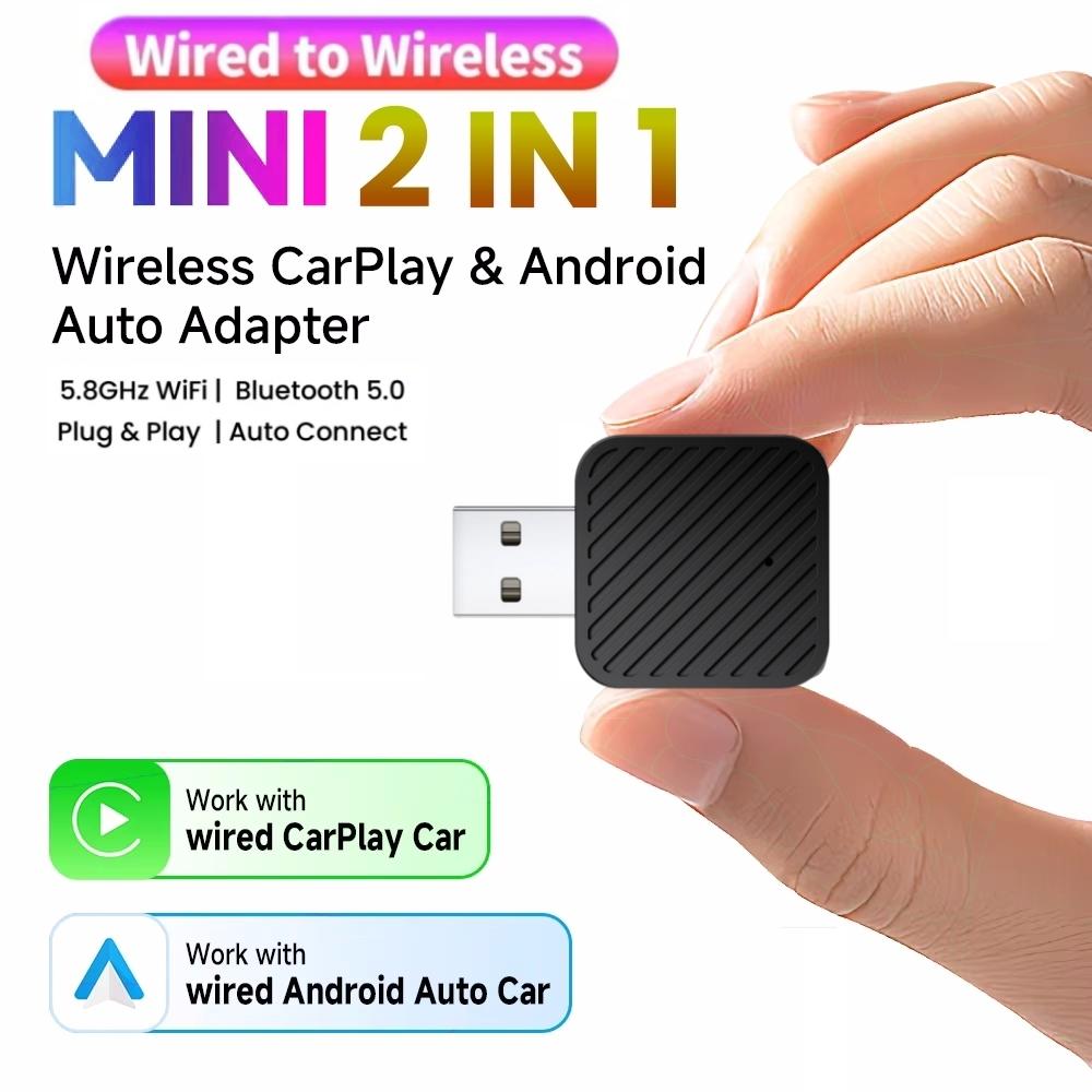 2 в 1 AI Box Mini адаптер проводной для беспроводной Carplay и Android Auto совместимый с 99% автомобилей Plug and Play WiFi Smart Dongle
