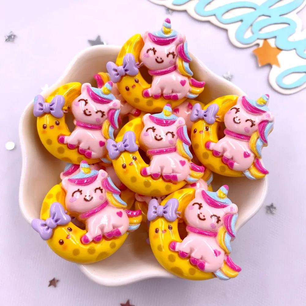 10 шт. Смола Каваии Красочный Мультяшный Радужный Единорог Плоская Спинка Камень Фигурка Рождественский Декор Скрапбук DIY Аксессуары для Бантов