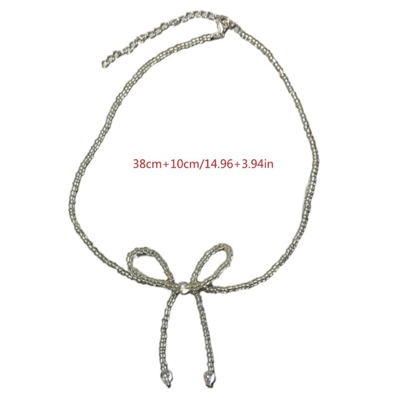 Fashionable Bowknot Pendant Necklace Handmade Colorful Beads Neckchain Bow Clavicle Chain for Women Girls Choker
